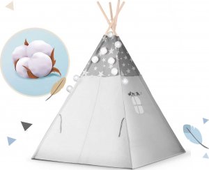 Namiot tipi dla dzieci z girlandą i światełkami Nukido - szare w gwiazdki 17