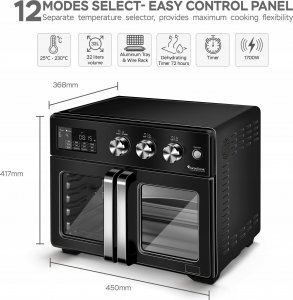Mini piekarnik TurboTronic Piekarnik frytownica Dehydrator Suszarka Spożywcza 32L TurboTronic 1700W Czarny 12