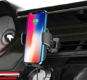 4kom.pl Uchwyt samochodowy X05 z ładowaniem QI do kratki Vent Car Mount Wireless Charger 15W do auta Black 5