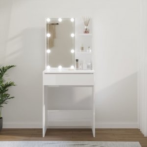 vidaXL Toaletka z oświetleniem LED, biała z połyskiem, 60x40x140 cm 1