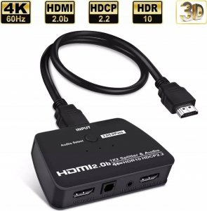 Pawonik SPLITTER HDMI 1X2 HDCP 2.2 EKSTRAKTOR AUDIO 4K/60 12