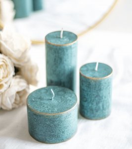 Tajemniczy ogród Świeca Rustic Loft turkusowa 100/H70 2