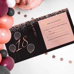 ZAPROSZENIA na 18 urodziny Rosegold Black 10szt (+koperty) 3