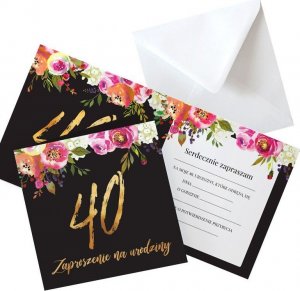 ZAPROSZENIA na 40 urodziny Boho eleganckie z kwiatami 10szt (+koperty) 1