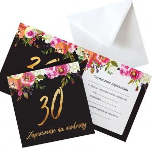 ZAPROSZENIA na 30 urodziny Boho eleganckie z kwiatami 10szt (+koperty) 1