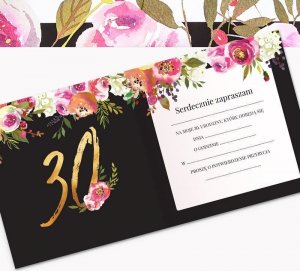 ZAPROSZENIA na 30 urodziny Boho eleganckie z kwiatami 10szt (+koperty) 3