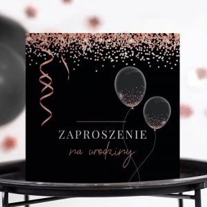 ZAPROSZENIA na 18, 30, 40, 50 Urodziny Rosegold Black 10szt (+koperty) 2