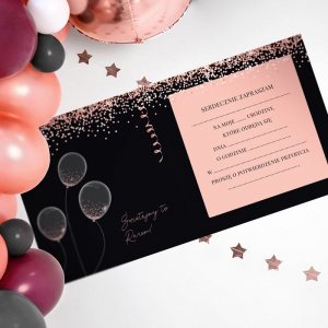 ZAPROSZENIA na 18, 30, 40, 50 Urodziny Rosegold Black 10szt (+koperty) 3