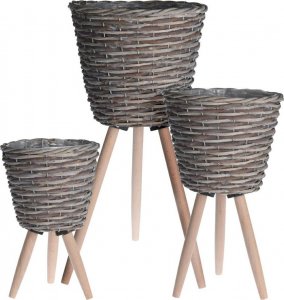 H&S Decoration Donice na drewnianych nogach OSŁONKI boho 3 szt. 1