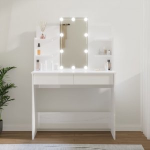 vidaXL Toaletka z oświetleniem LED, biała z połyskiem, 96x40x142 cm 1