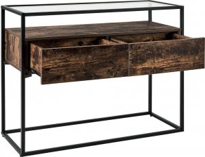 Beliani Konsola 2 szuflady szklana ciemne drewno z czarnym MUAK! 4