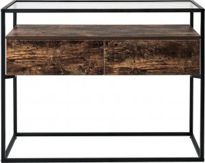 Beliani Konsola 2 szuflady szklana ciemne drewno z czarnym MUAK! 5