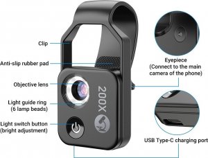 Apexel Mikroskop cyfrowy obiektyw do telefonu 200x LED 7