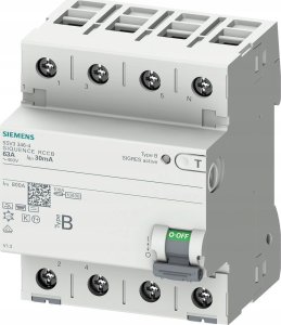 Siemens Wyłącznik różnicowoprądowy 3P+N Typ B 63A 30mA 400V AC 5SV3346-4 1