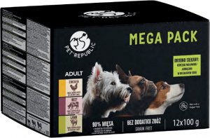 Pet Republic PetRepublic karma mokra dla psów małych ras kawałki w delikatnym sosie MIX 3 smaków 12x100g 1