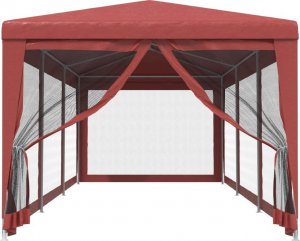 vidaXL vidaXL Namiot imprezowy z 8 ścianami z siatki, czerwony, 3x9 m, HDPE 2