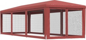 vidaXL vidaXL Namiot imprezowy z 8 ścianami z siatki, czerwony, 3x9 m, HDPE 4