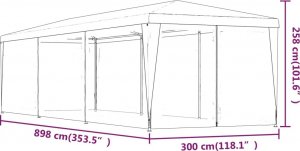 vidaXL vidaXL Namiot imprezowy z 8 ścianami z siatki, czerwony, 3x9 m, HDPE 6