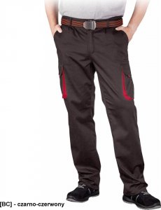 R.E.I.S. LAND-T - Elastyczne męskie spodnie ochronne do pasa LAND, 62% poliester, 35% bawełna, 3% elastan, 240 g/m - czarno-czerwony 56 1