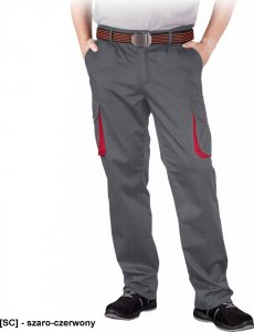 R.E.I.S. LAND-T - Elastyczne męskie spodnie ochronne do pasa LAND, 62% poliester, 35% bawełna, 3% elastan, 240 g/m - szaro-czerwony 62 1