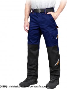 R.E.I.S. PROX-T - spodnie ochronne do pasa PROX, guzik, zamek, 6 kieszeni, na nakolanniki, odblaski, 65% poliester, - niebiesko-czarno-pomarańczowy 52 1