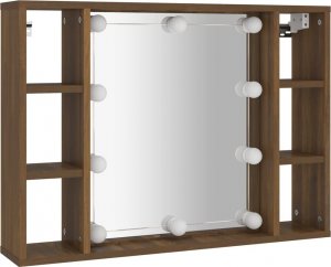 vidaXL vidaXL Szafka z lustrem i LED, brązowy dąb, 76x15x55 cm 3