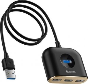 HUB USB Baseus Adapter USB 4w1 Baseus Square Round, HUB USB 3.0 do 1x USB 3.0 + 3x USB 2.0, 1m (czarny) 1