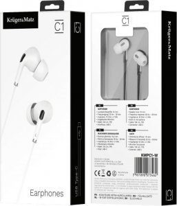 Słuchawki Kruger&Matz Słuchawki dokanałowe z mikrofonem na USB-C Kruger&Matz C1 białe 3