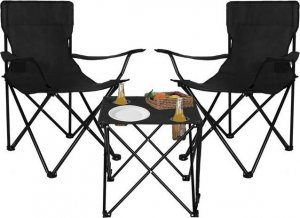 Springos Zestaw kempingowy stolik i 2 krzesła z oparciem, składane meble turystyczne czarny UNIWERSALNY 1