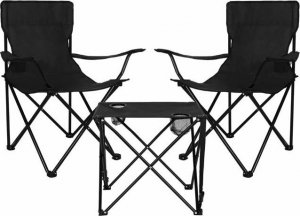Springos Zestaw kempingowy stolik i 2 krzesła z oparciem, składane meble turystyczne czarny UNIWERSALNY 2