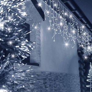 Springos Kurtyna świetlna 1000 led girlanda, lampki wewnętrzno-zewnętrzne sople zimny biały z flash UNIWERSALNY 4
