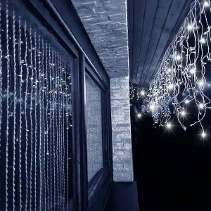 Springos Kurtyna świetlna 1000 led girlanda, lampki wewnętrzno-zewnętrzne sople zimny biały z flash UNIWERSALNY 7