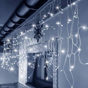 Springos Kurtyna świetlna 1000 led girlanda, lampki wewnętrzno-zewnętrzne sople zimny biały z flash UNIWERSALNY 10