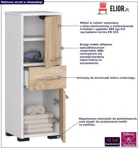 Elior Niski regał łazienkowy z półkami biały + dąb sonoma - Mireco 3X 2