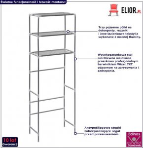 Elior Srebrna półka nad toaletę 3-poziomowa - Dexo 4X 2
