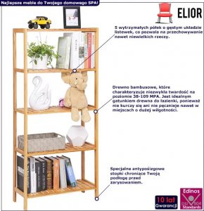 Elior Bambusowy regał łazienkowy z 5 półkami - Levent 2