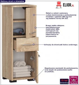 Elior Niski regał łazienkowy z szufladą dąb sonoma - Mireco 3X 2