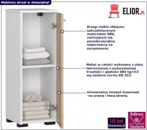 Elior Minimalistyczny regał łazienkowy biały + dąb sonoma - Lireno 3X 2