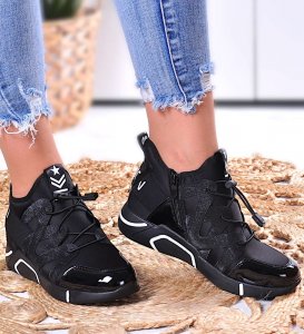 Modne damskie trampki sneakersy na koturnie Czarne /E8-2 7640 S797/ 41 3