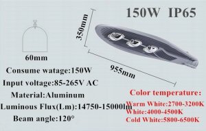 Tech-Led LATARNIA LAMPA ULICZNA PRZEMYSŁOWA LED 150 W Wwa 4