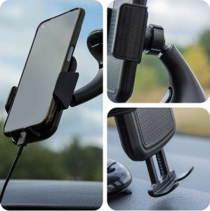 4kom.pl Uchwyt samochodowy Uniwersalny Holder do auta na telefon szybę/ deskę Black 4