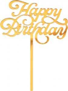GoDan Dekoracja akrylowa na tort Happy Birthday złota 1