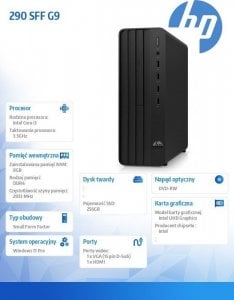 Komputer HP Pro 290 G9 SFF Core i3-12100, 8 GB, Intel UHD Graphics 730, 256 GB M.2 PCIe Windows 11 Pro 1