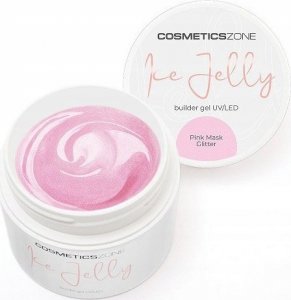 Cosmetics Zone Żel budujący do paznokci UV LED galaretka ICE JELLY mlecznoróżowy z brokatem - Pink Mask Glitter 15ml 1