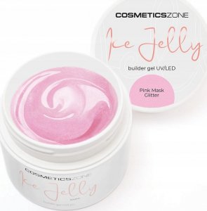 Cosmetics Zone Żel budujący do paznokci UV LED galaretka ICE JELLY mlecznoróżowy z brokatem - Pink Mask Glitter 5ml 1
