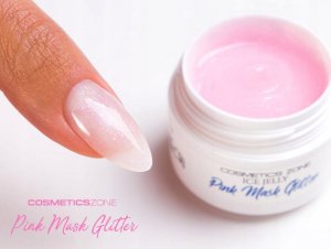 Cosmetics Zone Żel budujący do paznokci UV LED galaretka ICE JELLY mlecznoróżowy z brokatem - Pink Mask Glitter 5ml 2