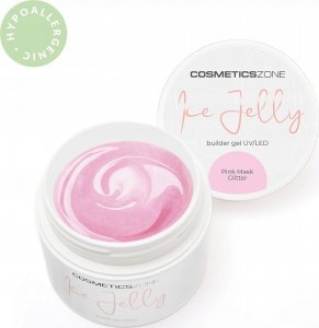 Cosmetics Zone Żel budujący do paznokci UV LED galaretka ICE JELLY mlecznoróżowy z brokatem - Pink Mask Glitter 5ml 4