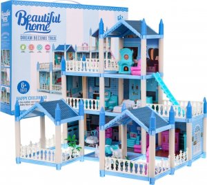 Ramiz 3-piętrowy domek dla lalek Prezent dla dziewczynek 6+ Niebieska willa z wyposażeniem 5