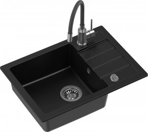 Zlewozmywak Kernau Zlewozmywak granitowy Kernau Zestaw KGS Q 5062 1B1D Deep Black + Bateria KWT 40 Elastic Black 4
