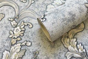 MallDeco TAPETA WINYLOWA MADLEN SZARO-NIEBIESKO-ZŁOTA DEKORACJA 3